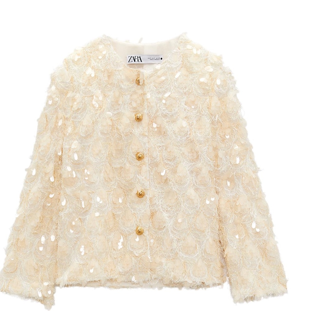 Zara woman size large  Cream Blazer with Gold Accents